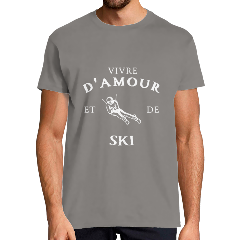 T-shirt Homme « Vivre d’amour et de ski » – Coupe classique, imprimé France