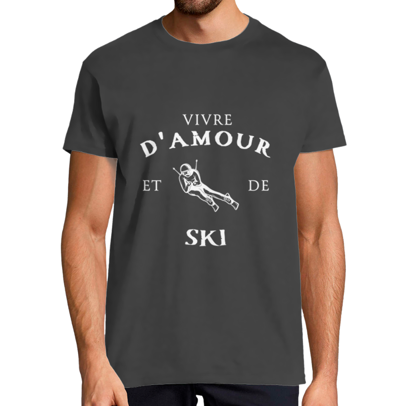 T-shirt Homme « Vivre d’amour et de ski » – Coupe classique, imprimé France