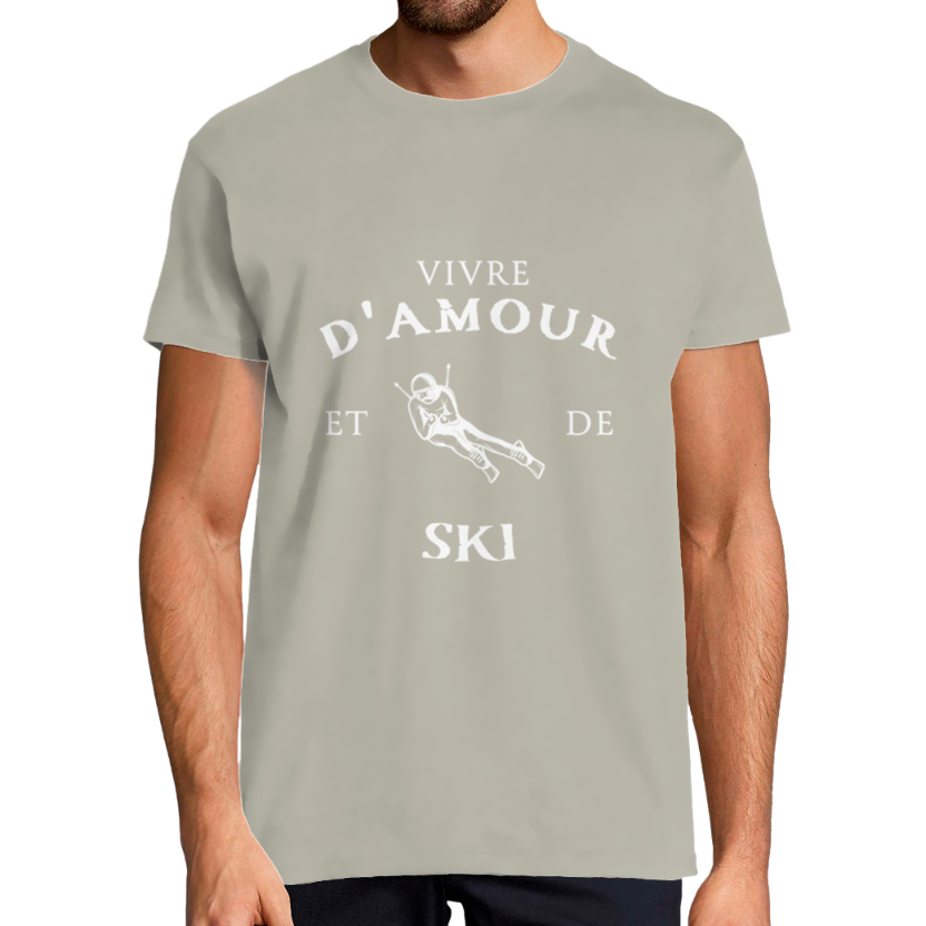 T-shirt Homme « Vivre d’amour et de ski » – Coupe classique, imprimé France
