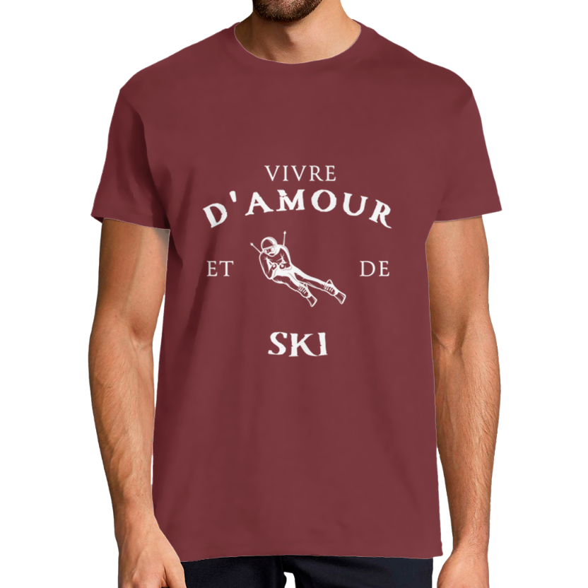 T-shirt Homme « Vivre d’amour et de ski » – Coupe classique, imprimé France
