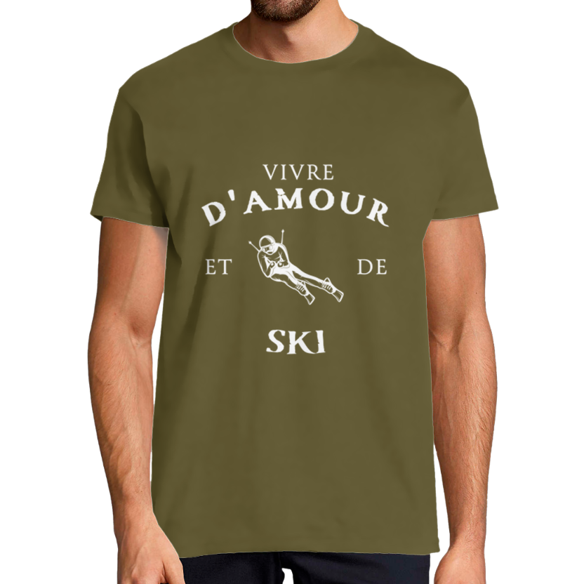 T-shirt Homme « Vivre d’amour et de ski » – Coupe classique, imprimé France