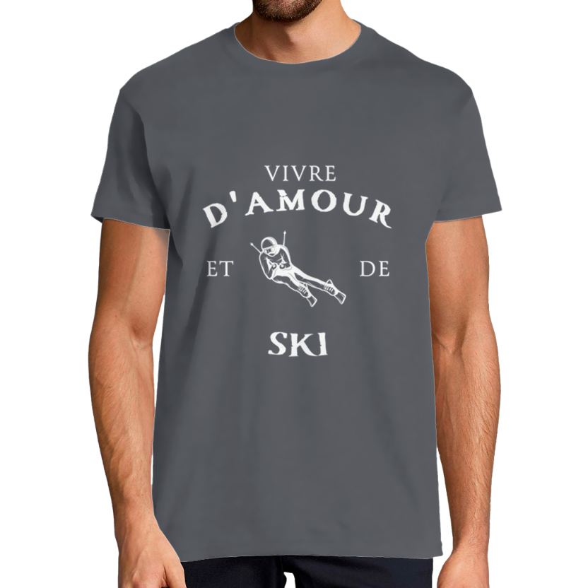 T-shirt Homme « Vivre d’amour et de ski » – Coupe classique, imprimé France