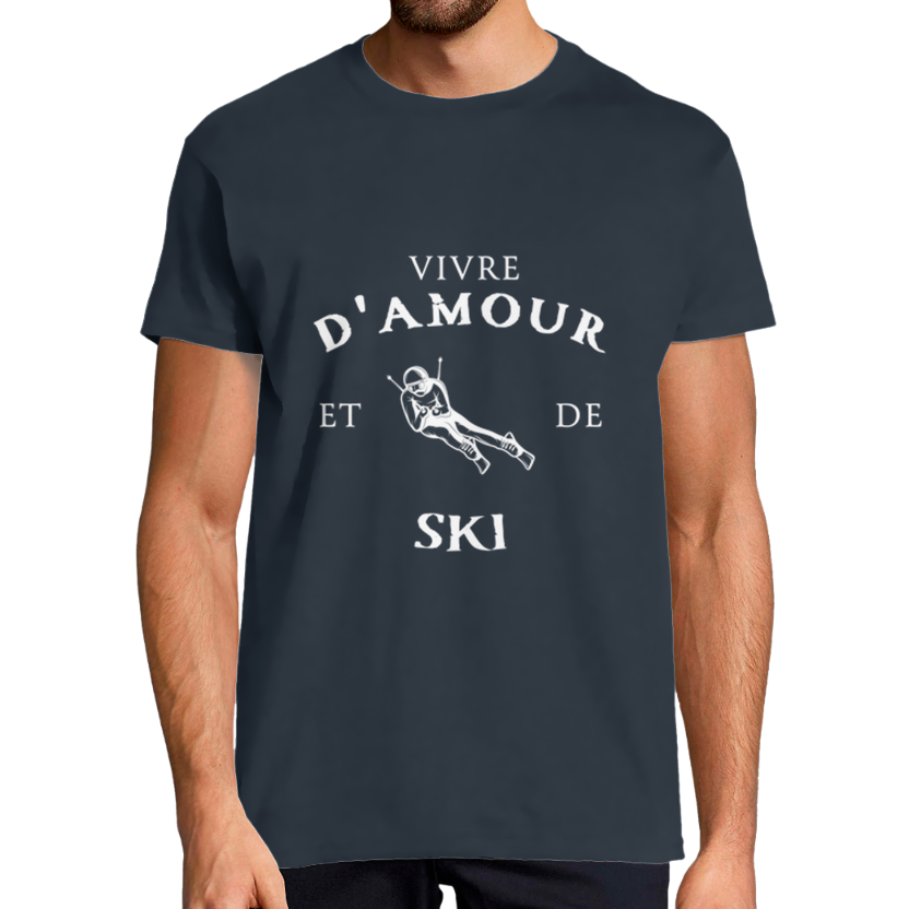 T-shirt Homme « Vivre d’amour et de ski » – Coupe classique, imprimé France