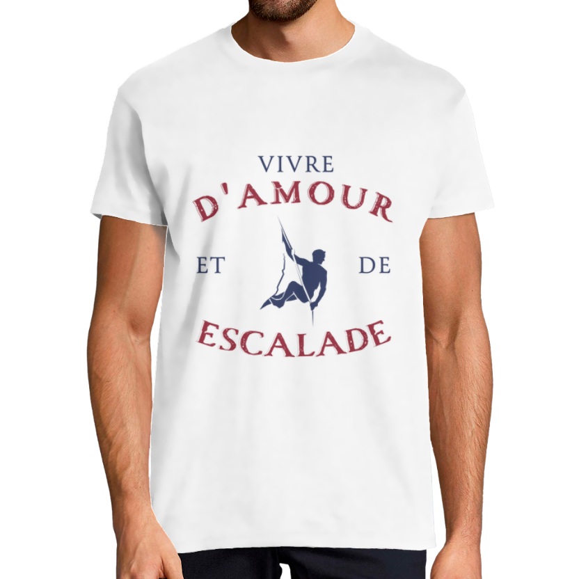 T-shirt homme “Vivre d’amour et d’escalade” – coton 100 % – coupe classique