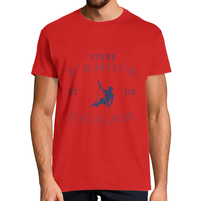 T-shirt homme “Vivre d’amour et d’escalade” – coton 100 % – coupe classique