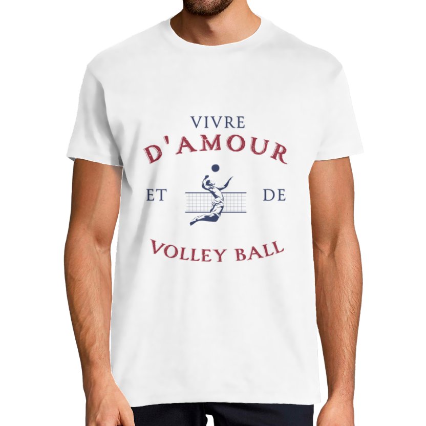T-shirt homme “Vivre d’amour et de volley-ball” – coton jersey
