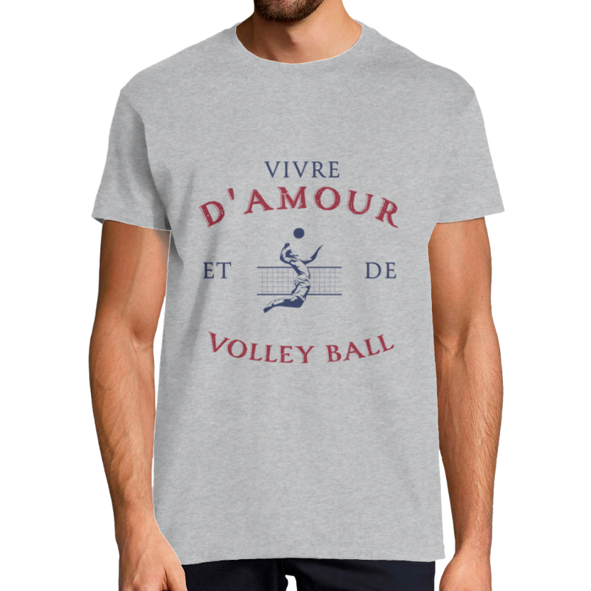 T-shirt homme “Vivre d’amour et de volley-ball” – coton jersey