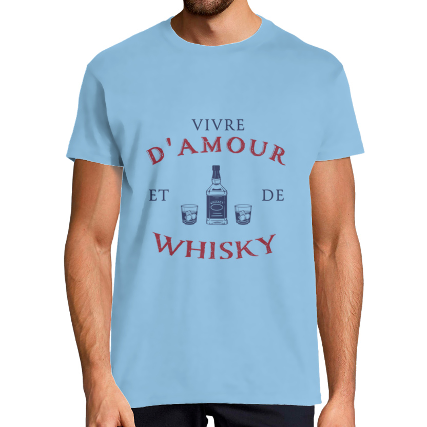 T‑shirt Homme “Vivre d’amour et de whisky” – Coupe classique, coton 100%