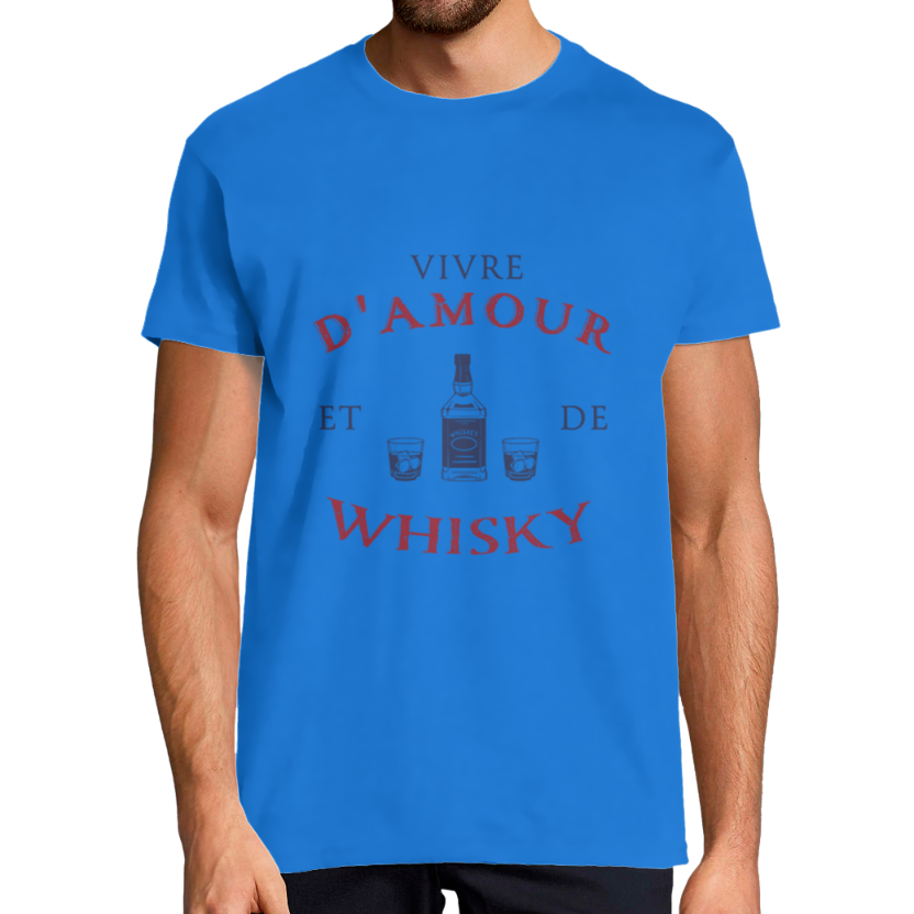T‑shirt Homme “Vivre d’amour et de whisky” – Coupe classique, coton 100%