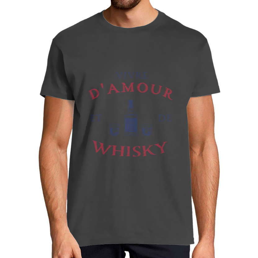 T‑shirt Homme “Vivre d’amour et de whisky” – Coupe classique, coton 100%