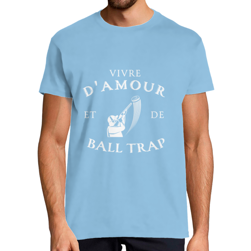 T-shirt Homme « Vivre d’amour et de ball-trap » – Coupe classique, Col rond