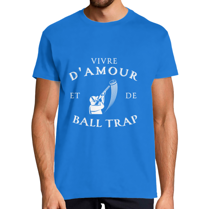 T-shirt Homme « Vivre d’amour et de ball-trap » – Coupe classique, Col rond