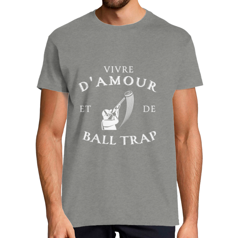 T-shirt Homme « Vivre d’amour et de ball-trap » – Coupe classique, Col rond