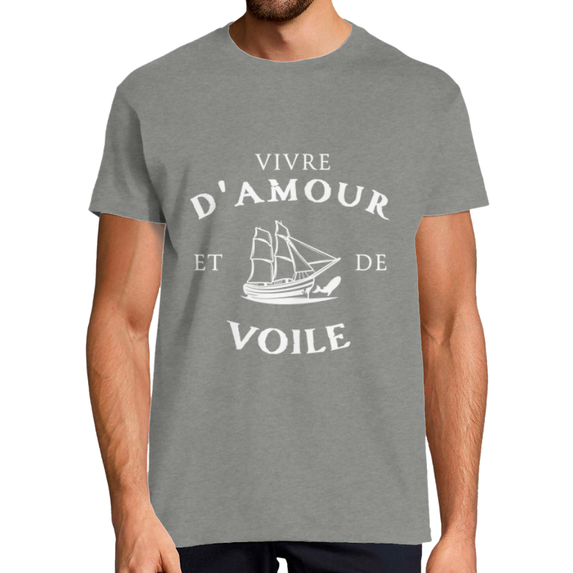 T-shirt homme “Vivre d’amour et de voile” – coupe classique, col rond, 100 % coton