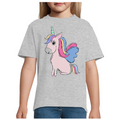 T-shirt Licorne Assise – Fille – 100 % Coton Semi-Peigné – Motif Licorne Multicolore