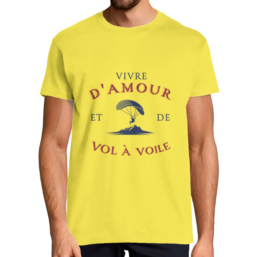 T-shirt « Vivre d’amour et de vol à voile » pour homme – coton robuste