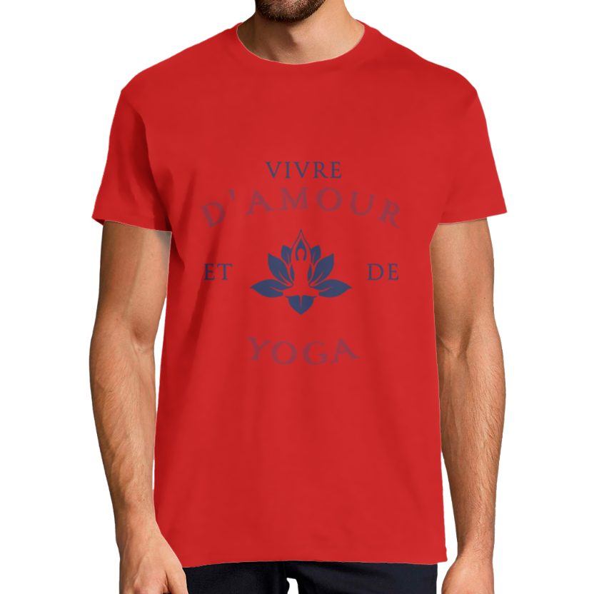 T-shirt Homme « Vivre d’amour et de Yoga » – Coupe Classique 100 % Coton