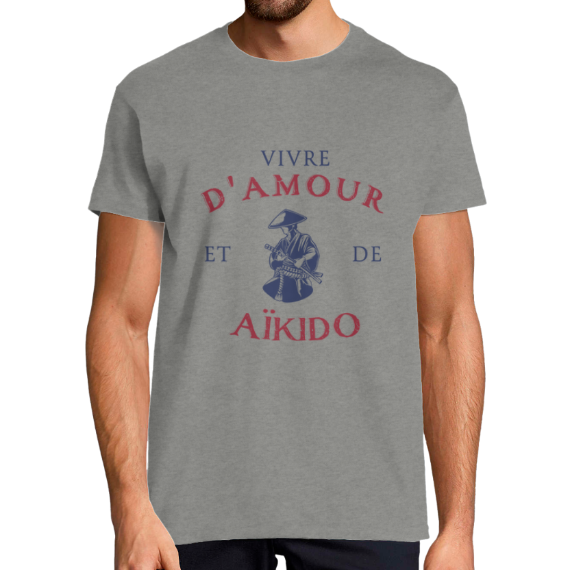 T‑shirt Homme « Vivre d’amour et d’Aïkido » – Coupe Classique, Imprimé en France