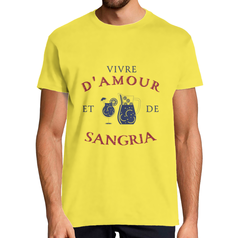 T-shirt Homme “Vivre d’amour et de Sangria” — Coupe Classique, 100% Coton