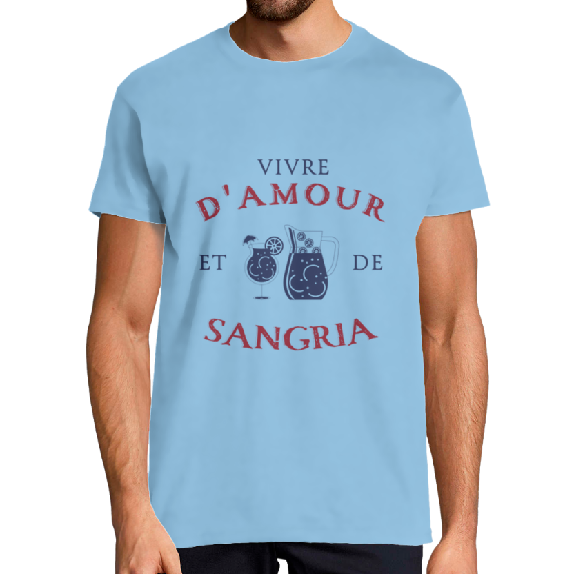 T-shirt Homme “Vivre d’amour et de Sangria” — Coupe Classique, 100% Coton