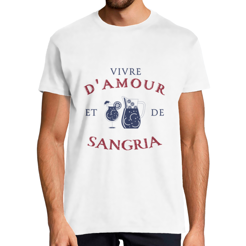 T-shirt Homme “Vivre d’amour et de Sangria” — Coupe Classique, 100% Coton