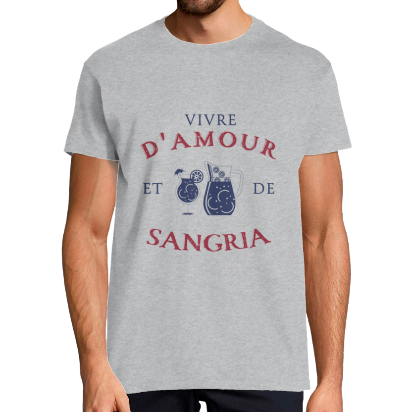 T-shirt Homme “Vivre d’amour et de Sangria” — Coupe Classique, 100% Coton