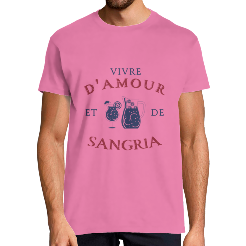T-shirt Homme “Vivre d’amour et de Sangria” — Coupe Classique, 100% Coton