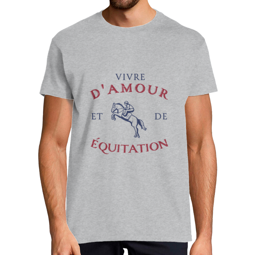 T‑shirt homme « Vivre d’amour et d’équitation » – coton 100 % – coupe classique